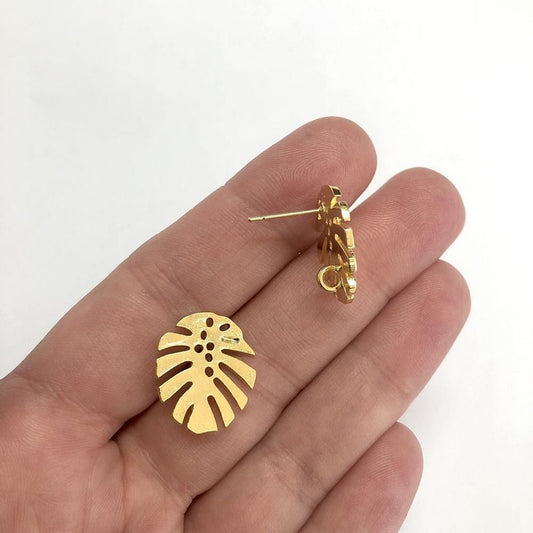 Blatt-Ohrring aus vergoldetem Messing auseinander
