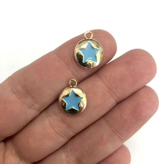 Brass Gold Plated Enameled Star Shaking Attachment Turquoise