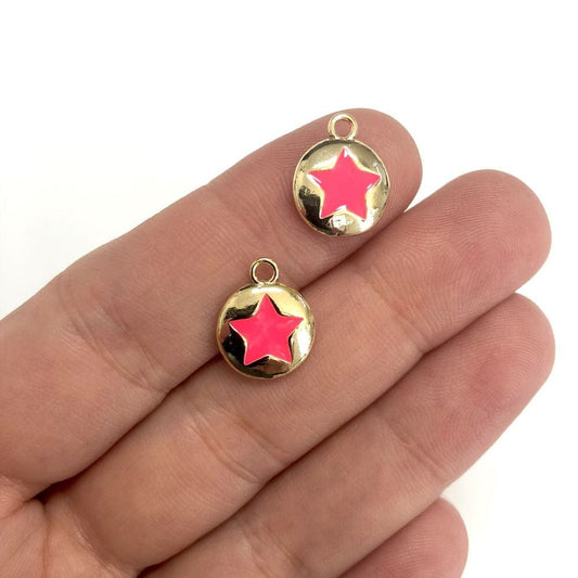 Brass Gold Plated Enameled Star Shaking Attachment Neon Pink