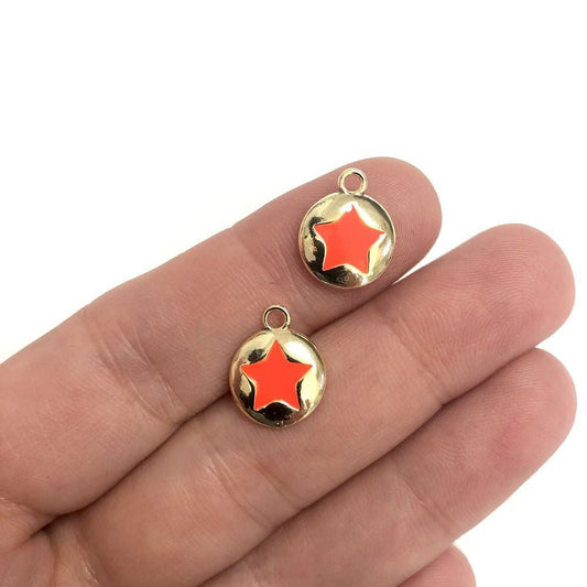 Brass Gold Plated Enameled Star Shaking Attachment Neon Orange