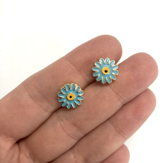 Brass Gold Plated Enamel Daisy Insert - Turquoise