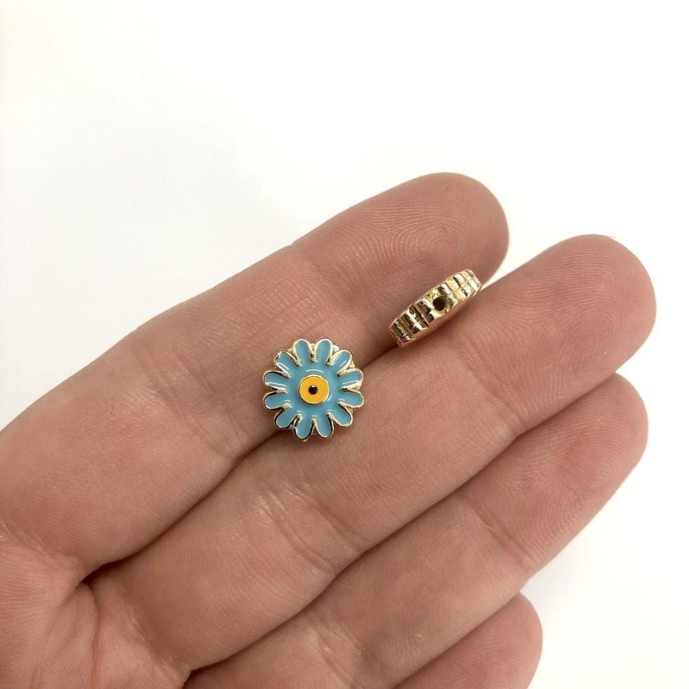 Brass Gold Plated Enamel Daisy Insert - Turquoise