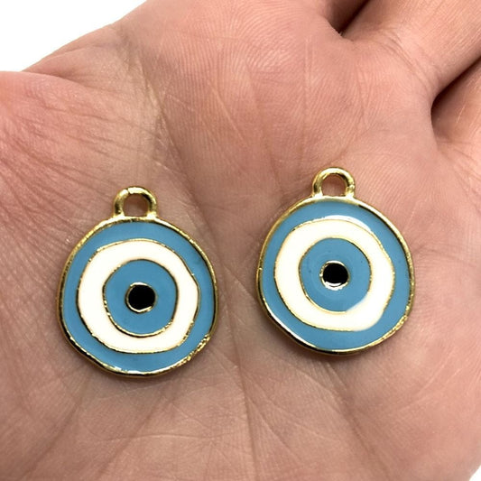Gold Plated Enamel Evil Eye Pendant - Blue