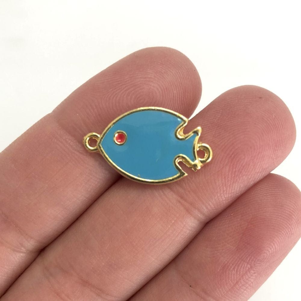 Gold Plated Enamel Chubby Fish Bracelet Attachment - Blue