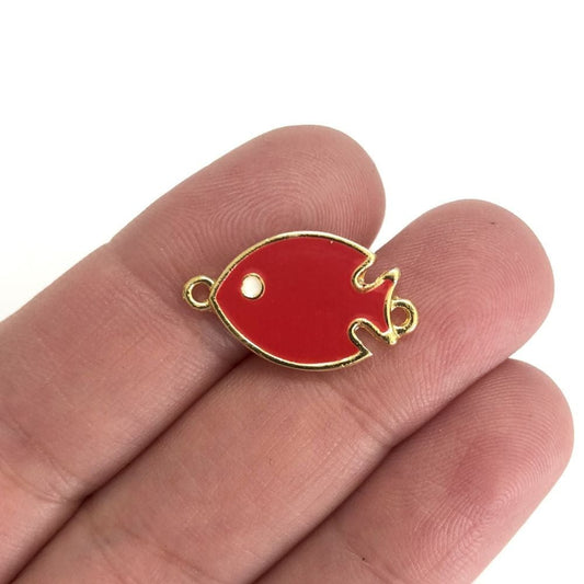 Gold Plated Enamel Chubby Fish Bracelet Attachment - Red