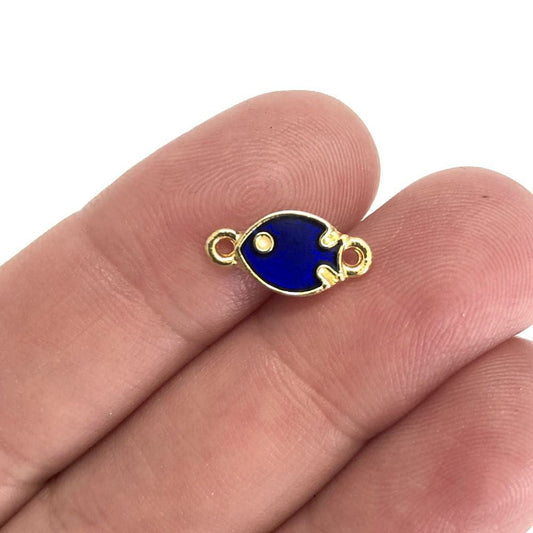 Gold Plated Enamel Small Chubby Fish Bracelet Attachment - Navy Blue