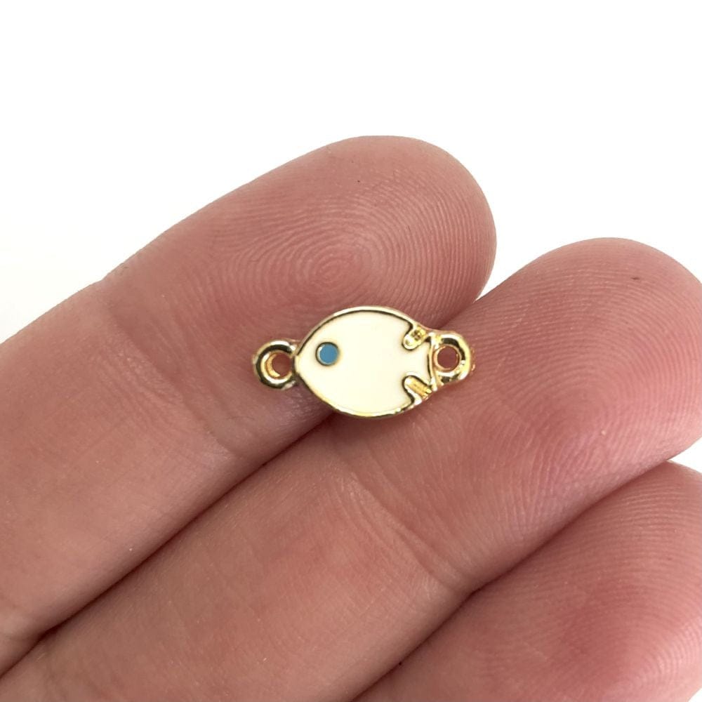 Gold Plated Enamel Small Chubby Fish Bracelet Attachment - White