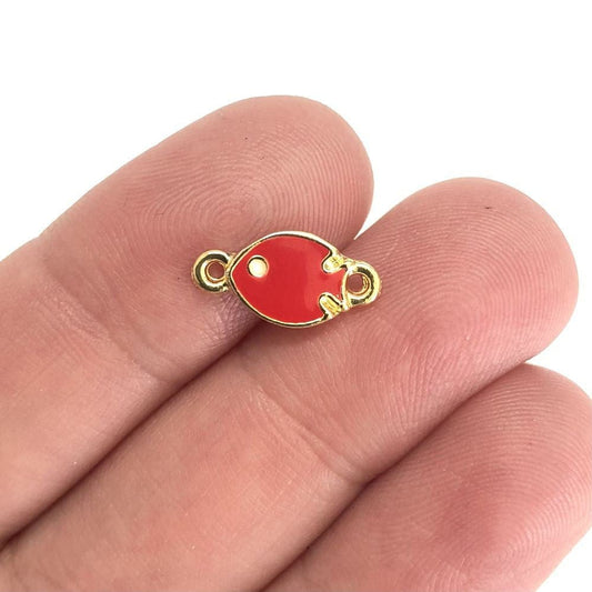 Gold Plated Enamel Small Chubby Fish Bracelet Attachment - Red