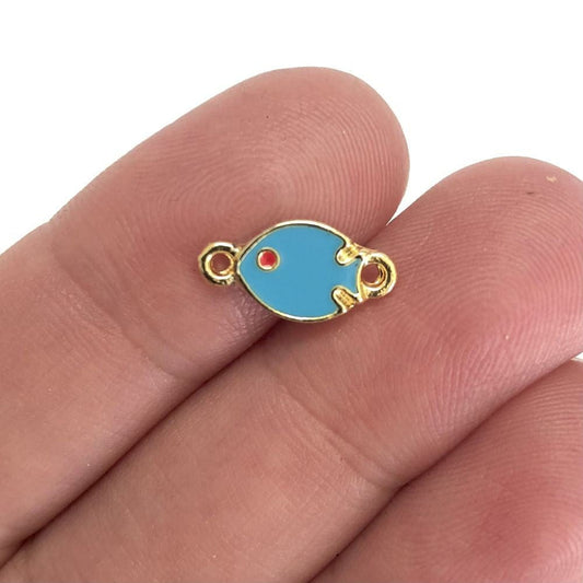 Gold Plated Enamel Small Chubby Fish Bracelet Attachment - Blue