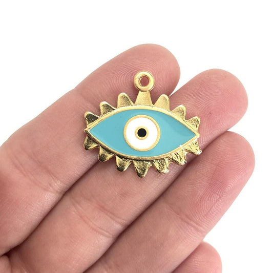 Gold Plated Enamel Eye Pendant - Turquoise
