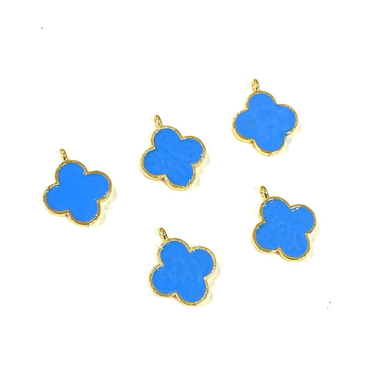 Gold Plated Enamel Clover Shaking Attachment - Blue