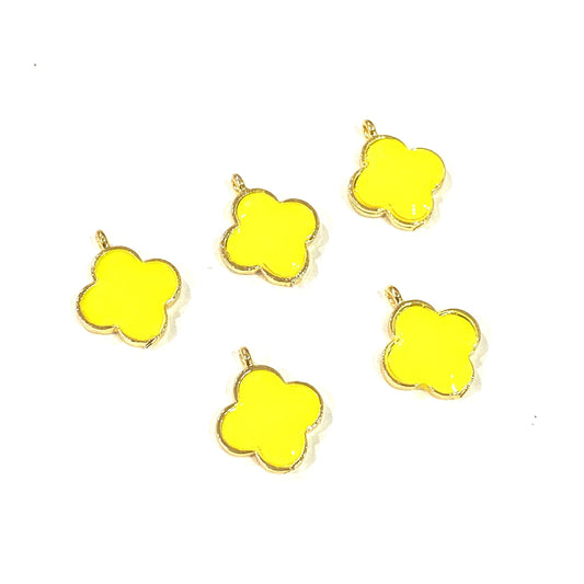Gold Plated Enamel Clover Shaking Attachment - Neon Yellow