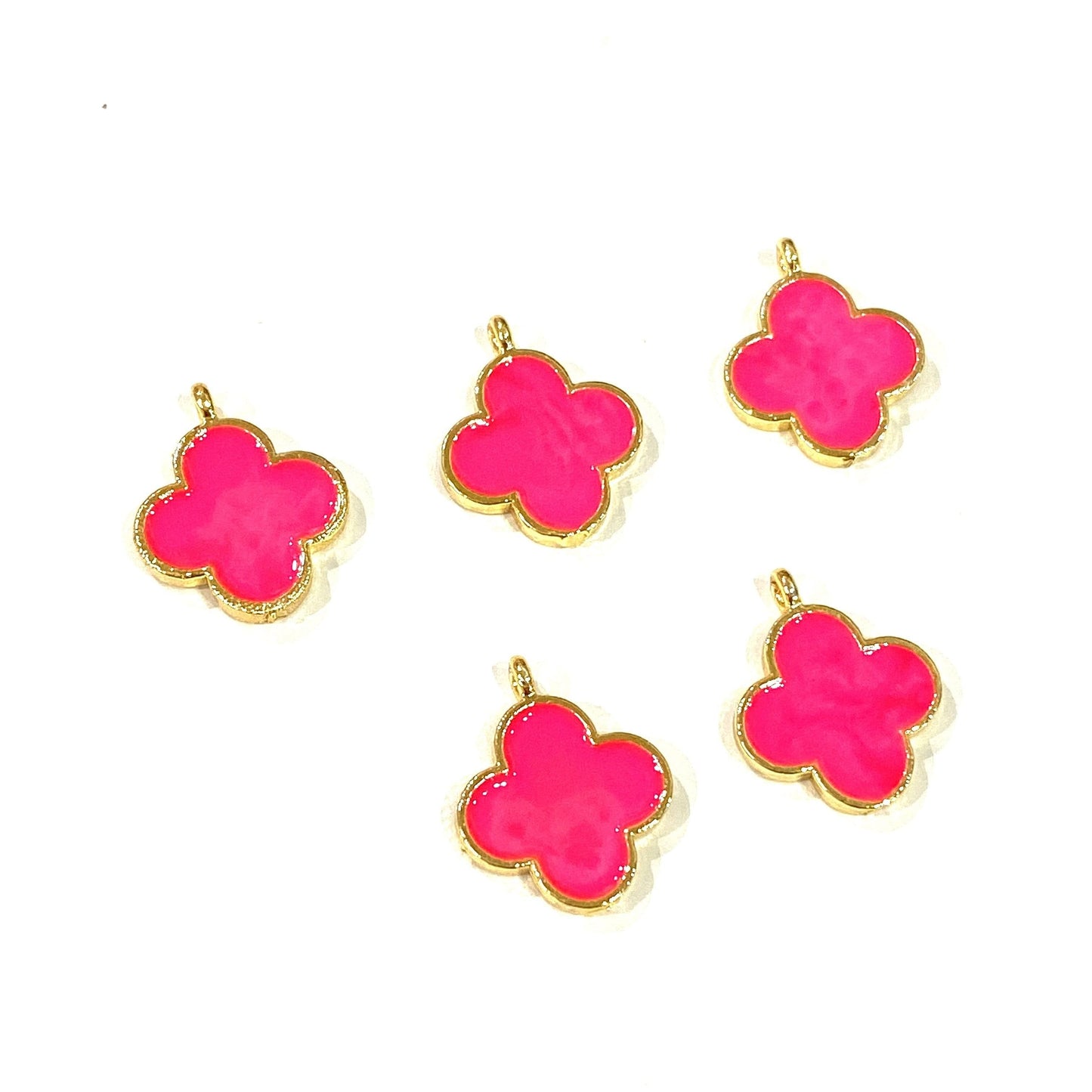 Gold Plated Enamel Clover Shaking Attachment - Neon Pink