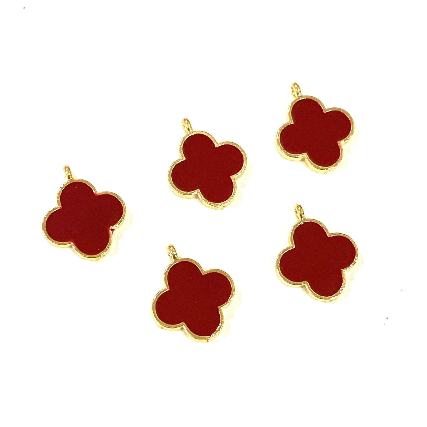 Gold Plated Enamel Clover Shaking Attachment - Red