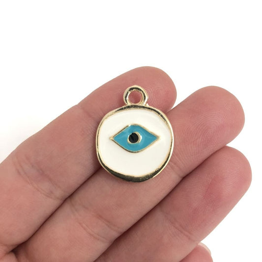 Gold Plated Enamel Eye Pendant -2 White