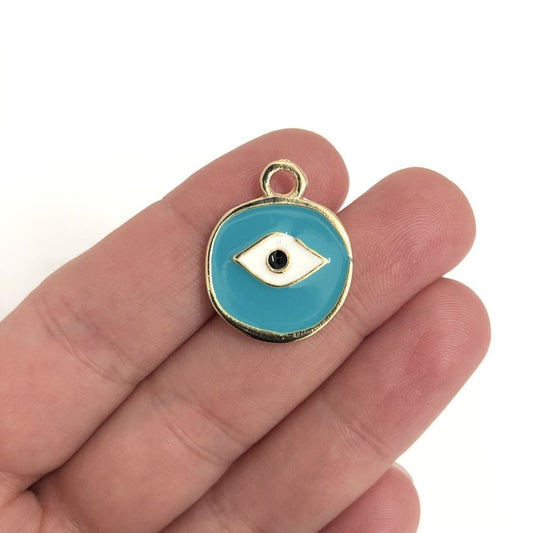Gold Plated Enamel Eye Pendant -2 Turquoise