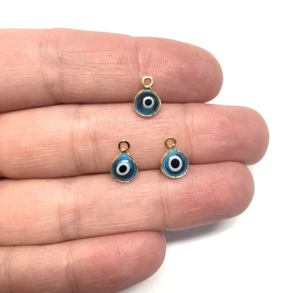 Gold Plated Double Way Glass Evil Eye Hanging Device Small - Blue