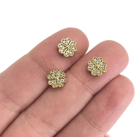 Brass Gold Plated Zircon Stone Mini Spacer Clover