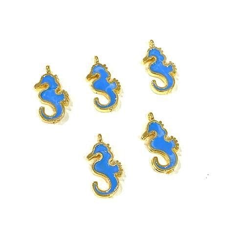 Vergoldete emaillierte Seepferdchen-Schaukelhalterung - Blau
