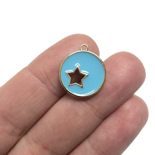 Gold Plated Enamel Round Star Apparatus-Turquoise