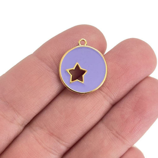 Gold Plated Enamel Round Star Apparatus-Lilac