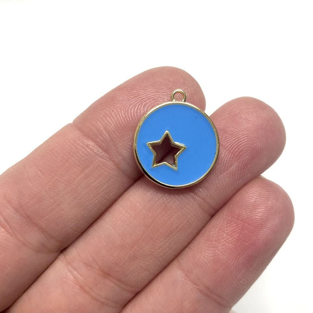Gold Plated Enamel Round Star Apparatus-Blue