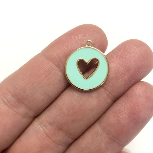 Gold Plated Enamel Round Heart Apparatus-Mint