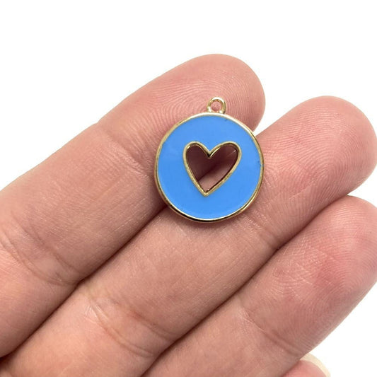 Gold Plated Enamel Round Heart Apparatus-Blue