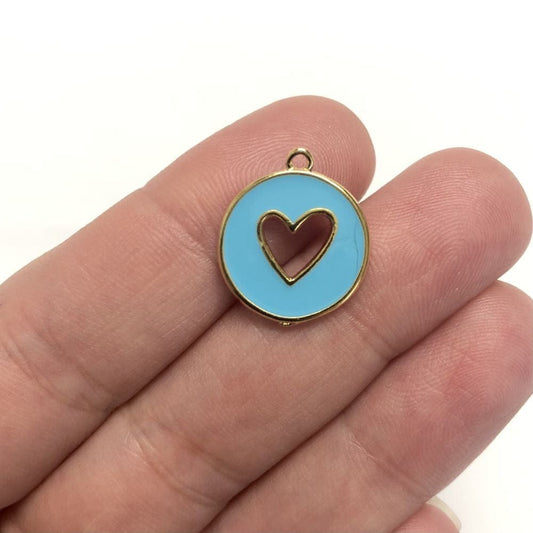 Gold Plated Enamel Round Heart Apparatus-Turquoise