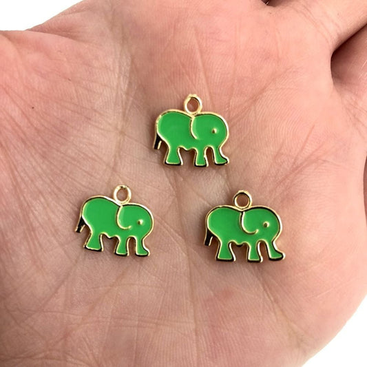 Gold Plated Enamel Elephant Rocking Bracket - Neon Green