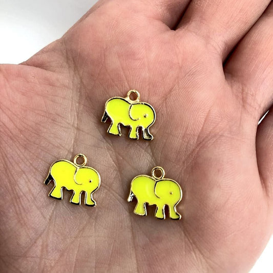 Vergoldete, emaillierte Elefanten-Schaukelhalterung – Neongelb
