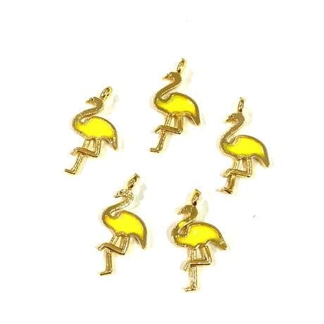 Gold Plated Enameled Flamingo Shaking Attachment - Yellow