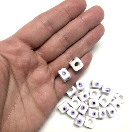 Acrylic Cube Evil Eye Bead - Lilac