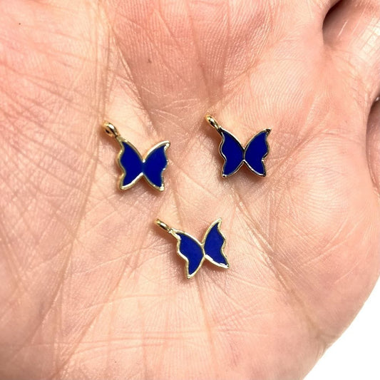 Gold Plated Enamel Butterfly Shaking Attachment - Navy Blue