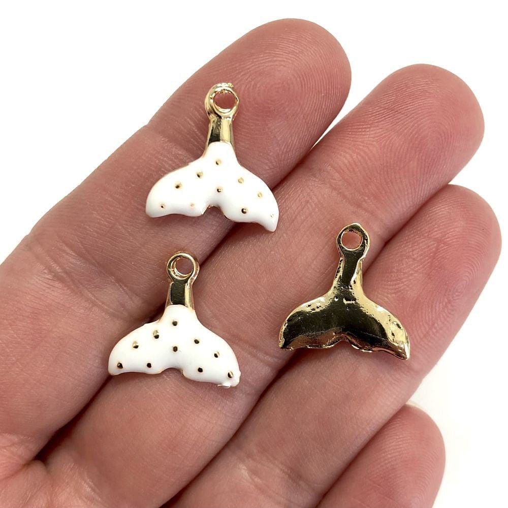 Gold Plated Enamel Whale Tail - White