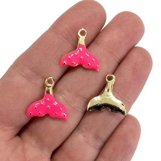 Gold Plated Enamel Whale Tail - Neon Pink