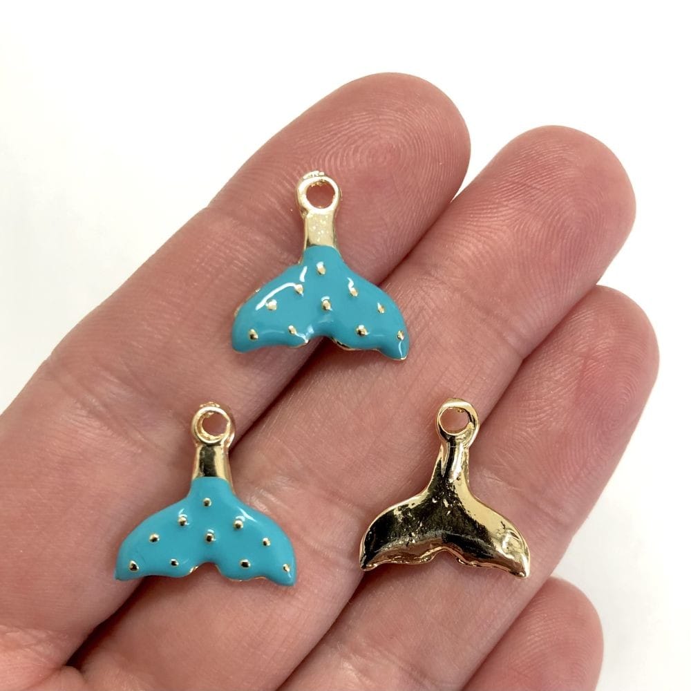 Gold Plated Enamel Whale Tail - Turquoise