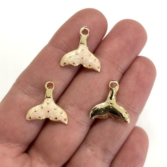 Gold Plated Enamel Whale Tail - Mother of Pearl