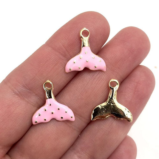 Gold Plated Enamel Whale Tail - Pink
