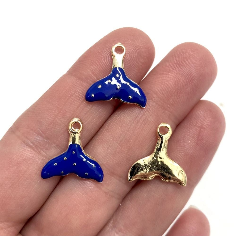 Gold Plated Enamel Whale Tail - Navy Blue