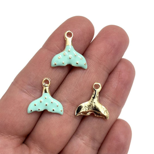 Gold Plated Enamel Whale Tail- Mint