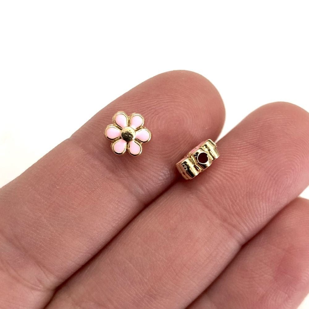Gold Plated Enamel Tiny Flower- Pink