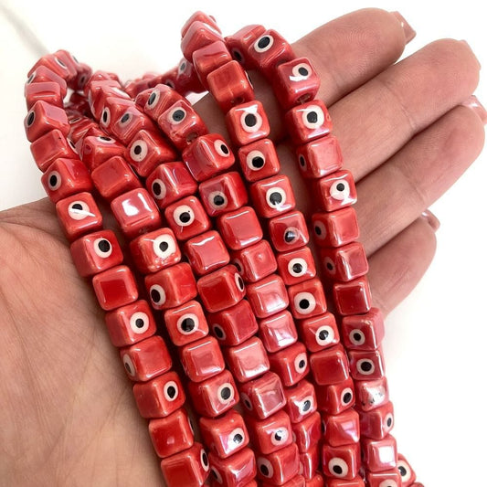 8x8mm Küp Seramik Boncuk - Nar Çiçeği