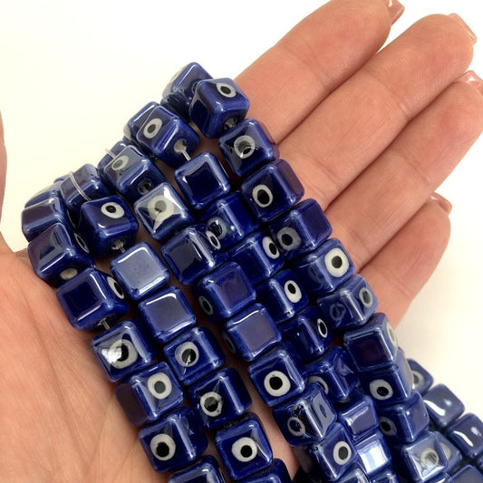 10x10mm Cube Ceramic Bead - Navy Blue