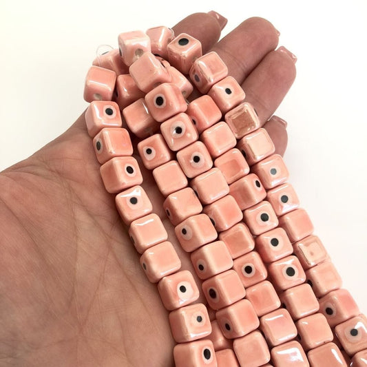 10x10mm Cube Ceramic Bead - Salmon