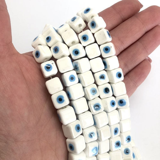 10x10mm Cube Ceramic Bead - White