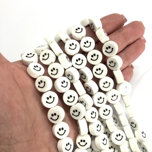 12mm Smiling Face Ceramic Beads - White