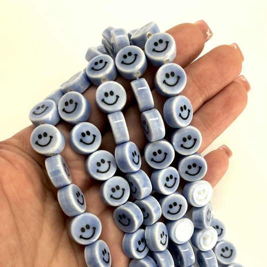 12 mm Keramikperlen mit lächelndem Gesicht - Lila