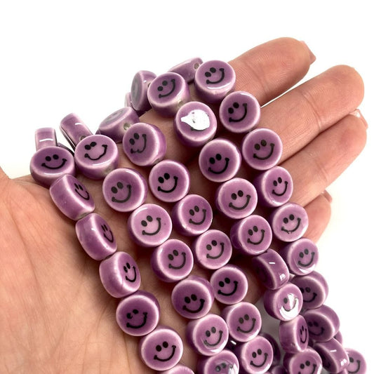 12mm Smiling Face Ceramic Beads - Lilac