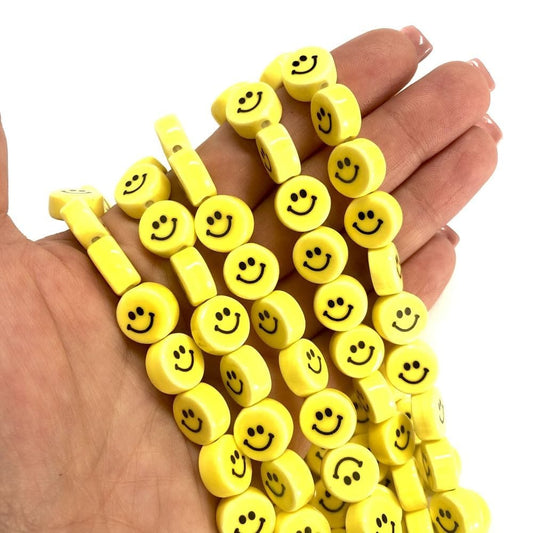 12 mm Keramikperlen mit lächelndem Gesicht - Gelb
